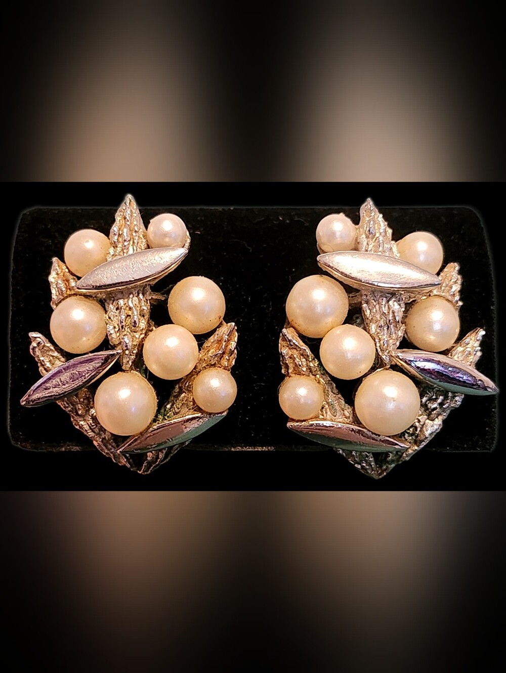 Vintage Crown Trifari Faux Pearl Abstract Earrings